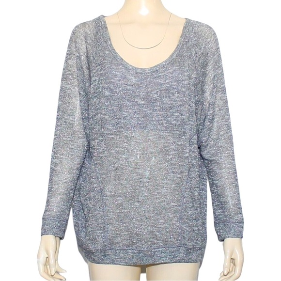 LANE BRYANT • Grey Silver Sparkly Long Sleeve Open Back Top Blouse - Picture 1 of 9